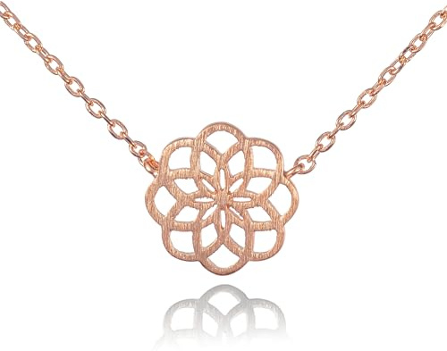 namana Mandala Flower Pendant Necklace for Women and Teenage Girls, Simple Necklace with Elegant Brushed Finish, Sacred Geometry Minimalist Necklace for Women with Gift Box