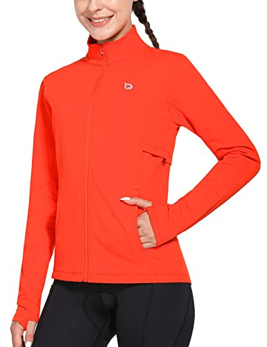 baleaf Women's Fleece Running Jacket Water Resistant Full Zip Winter Cold Weather Gear Thermal Cycling Workout Jackets Orange S