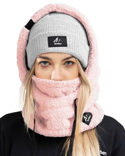 Senllen Balaclava Cold Weather Fleece Windproof Ski Mask Winter Breathable Thermal Face Mask Neck Warmer Scarf Helmet Hood, Pink, One Size