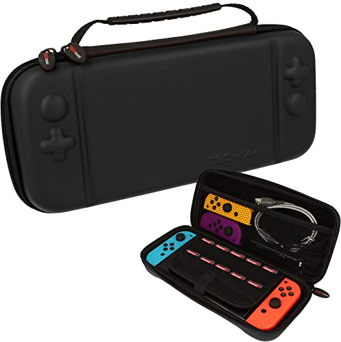 TECHGEAR Switch OLED Case, Hard Protective Carry Travel & Storage Case Cover Designed for Nintendo Switch OLED + Joy-Con Controllers, 10 Game Card Slots, Accessories [Black]