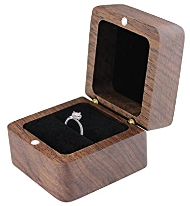 FuninCrea Scatola Porta Anelli in Legno Personalizzata, Piccola Scatola di Supporto Dell'anello di Fidanzamento per Anello, Scatole Quadrata del Supporto Dell'anello di Nozze (nero)