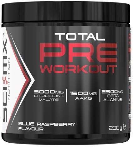 SCI-MX - Total Pre Workout - Blue Raspberry Flavour - 2500mg Beta Alanine • 3000mg Citrulline Malate • 200mg Caffeine • Niacin for Fatigue - 200g
