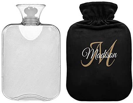 Wärmflasche mit Bezug, personalisierbar, 2 l, mit Namen und Text, tragbare Wärmflasche für Menstruationskrämpfe, Nacken- und Schulterschmerzen, Linderung von warmen Geschenken für Frauen und Männer