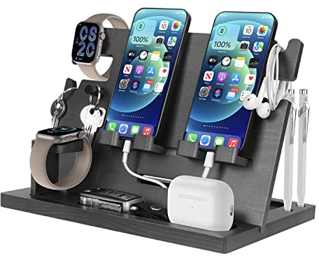 1STKER Geschenke für Männer Nachttisch Organizer Holz Telefon Dockingstation Geschenk Papa Geburtstagsgeschenk für Männer Handy Schlüssel Organizer Weihnachten Mann
