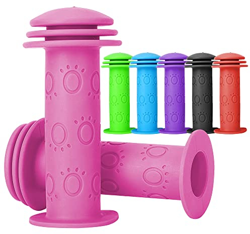 Fahrradgriffe Kinder - Lenkergriffe Fahrrad 22mm mit Höchster Sicherheit Prallschutz | Lang 105mm für Roller, Dreirad, Kinder Laufrad, Kinderfahrrad (Rosa)