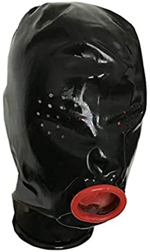 Latex-Haube, Gummi-Mund Mit Innerem Roten Kondom, Asphyxie-Maske Ohne Reißverschluss,Perforierte Augen,Mittel