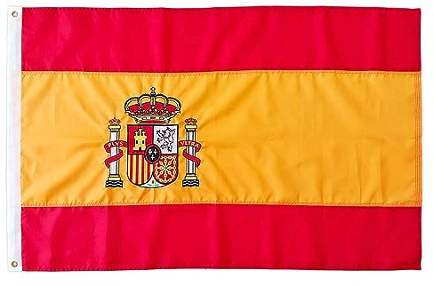Spanische Flagge, bestickt, groß, für den Außenbereich, 90 x 150 cm, spanische Flagge, Balkon, verstärkt und mit 2 Metallösen