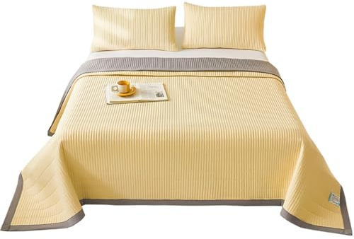 Chickwin Cotton Linen Quilted Bedspreads, Quilted Bedspread Bed Throw Reversible Embossed Quilted Bedspread Soft Over Large Patchwork Quilts Bed Cover Blanket (200x230cm,Yellow)