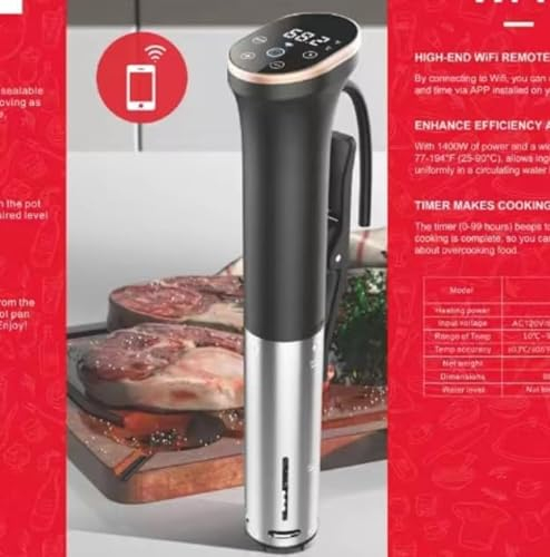 Karinear Sous Vide Machine WIFI 1100W Immersion Circulator with Temperature Time LED Display Stainless Steel Touch Control Silent Style for All Groups