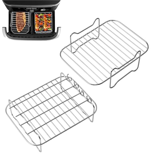 2pcs AIr Fryer Racks for Ninja Air Fryer Dual AF500UK, Air Fryer Accessories, Large Stainless Steel Air Fryer Racks, Air Fryer Racks for Ninja AF500 UK Dual Zone Basket