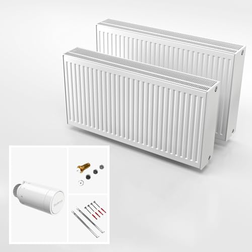 DESIGNO Universalheizkörper Kompakt & Ventilheizkörper Typ 33-BH-600 x BL-800 | inkl. Buderus Thermostatkopf - Ventil - Montagezubehör | Wärmeleistung 2.011 Watt