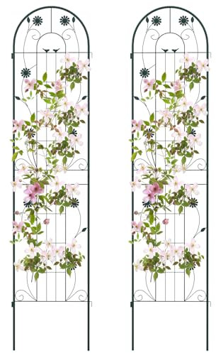 COSTWAY 2/4 Pack Garden Trellis, 180/220 x 50cm Galvanized Steel Trellis for Climbing Plants Rose Vines Cucumber Tomato, Rustproof Decorative Garden Fence Barrier Border (220 x 50cm, 2 Pack, Green)