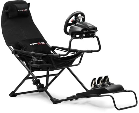 GTPLAYER Sim Racing Cockpit Foldable & Adjustable for High Performance Sim Racing Compact & Flexible Supports All Steering Wheels & Pedals for PC Wheel and Pedals Not Included(Black)