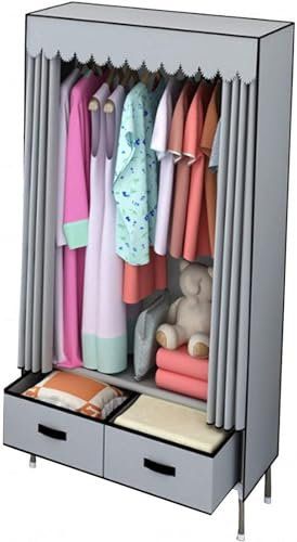 LAMEDOAT Tragbarer Kleiderschrank Tragbarer Kleiderschrank aus Segeltuch, Stoffschrank mit Kleiderstange und 2 Schubladen, Faltbarer Kleiderschrank-Aufbewahrungsorganizer,Grau-70 * 48x165cm Kleiderst