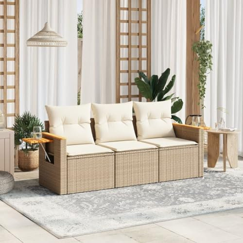 Festnight Gartensofa mit Stauraum Balkon Sofa 3 Sitzer Rattan Sofa Balkon Lounge Lounge Sofa Outdoor Rattansofa Gartenlounge Klein Balkonmöbel Gartenmöbel Sitzecke Balkon Klein