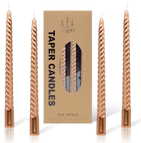 Alederways Dinner Candles, Rose Gold Tapered Candles Pillar Spiral Twisted Long Candles Non Drip for Wedding Halloween Valentine's Day Christmas Birthday Party Decoration 4Pcs
