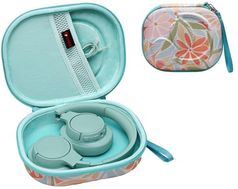 XANAD Kopfhörer Tasche JBL Tune 530BT 520BT 770NC 730BT 780NC 510BT 500 660BTNC 760NC Live 770NC Eva Hardcase für Schule Uni Pendeln, Schutzhülle mit Kabel Netzfach Karabiner (Blau Blume)