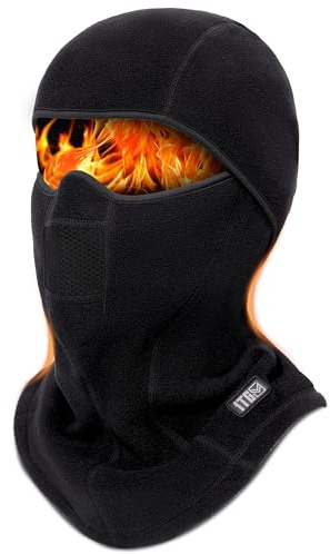 1TG Tactical Winter Balaclava, Ski Mask Warm Face Mask Thermal Windproof Face Cover for Cold Weather Winter Skiing Snowboarding Motorcycling Ice Fishing Men Women, Black, L