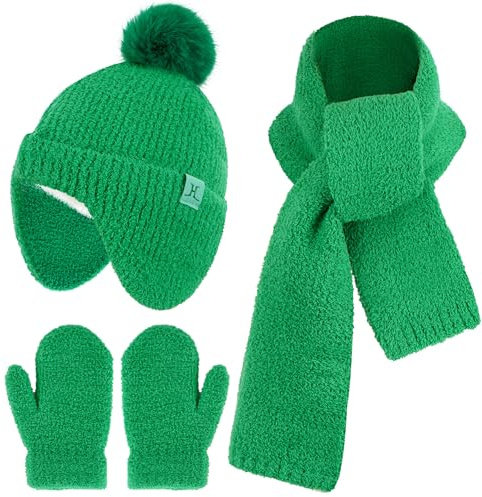 Bequemer Laden Niños Invierno Gorro Pompones Guantes Bufanda Conjunto Regalo Bebe para 0 6 12 Meses 1 2 3 4 Años Niñas Niños con Orejeras Cálidas