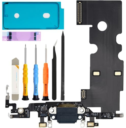ZHUROUPU Dock Connector for iPhone SE 2nd 4.7 2020 Charging Port Flex Cable, Headphone Jack Repair USB Charge Microphone Antenna Assembly for iPhone SE 2nd A2275 A2296 A2298 with Repair Tools (Black)
