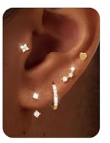 ZHESHY 5 Paar Ohrringe Silber 925 Set Für Damen Kleine Ohrstecker | 14k Vergoldet Creolen 925 Set,Stapelbar Hypoallergen Stecker,Ohrringe Schmuck Helix Piercings Ohr Für Mehrere Ohrlöcher