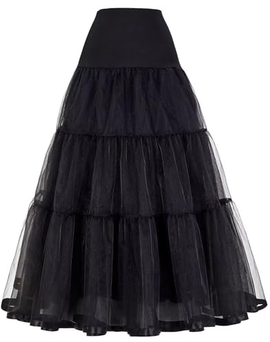 Tulle Falda Enagua Tutú de Tul para Mujer, Larga Ballet Cancan Enaguas Faldas Vintage Cancan, Long Wedding Petticoat Vestido cóctel Falda Underskirt de Boda Vestidos Faldas de línea A(Negro,44)