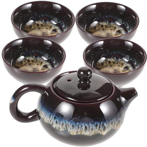 PHENOFICE Ensemble Théière Et Tasse à Thé 5 Pièces En Céramique Supérieure Finition Polie Service à Thé Multi-usages Pour Maison Et Bureau Kung-fu Décoratif