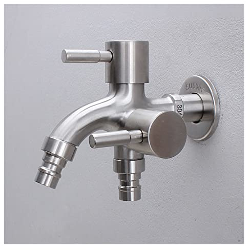 JMRTQMEC Waschmaschine Edelstahl Wasserhahn 1 in 2 Out Multifunktions Wasserhahn Doppel Wasserhahn Garten Badezimmer Küche Mopp Wasserhahn(A2)