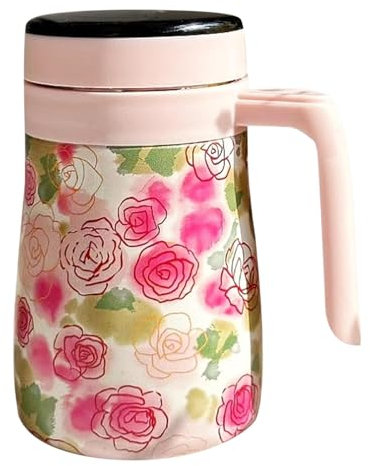 Coffee Carafe, Insulated Tea Pot, Floral Pattern Coffee Carafe, Removable Infuser Carafe, 550ml Coffee Carafe, Hot Water Pitcher, Vacuum Insulated Coffee Carafe for Tea and Coffee Pitcher