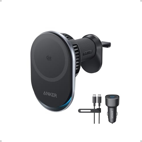Anker Prime MagSafe Car Mount Charger, Qi2 25W Certified Wireless Car Charger with AirCool, Strong Magnets, Air Vent Mount for iPhone 17-12 Series (Check Vent Compatibility, 60W Adapter Included)