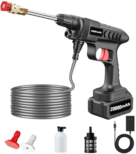Saker Sakerplus - Idropulitrice portatile senza fili, batteria da 1,0/2,0 Ah, ugello 6 in 1, pulitore ad alta pressione alimentato per auto, patio e pulizia esterna, 600 PSI max (20000 mAh, senza