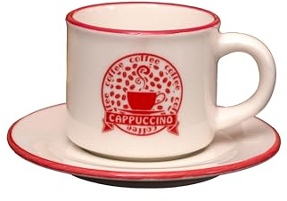 CER-POR Set Tazzine Caffe Con Piattino In Porcellana Turca, Tazzine Da Caffè Particolari Colorate Con Decori Originali, Set Da 2. (Grafica Cappuccino rossa)