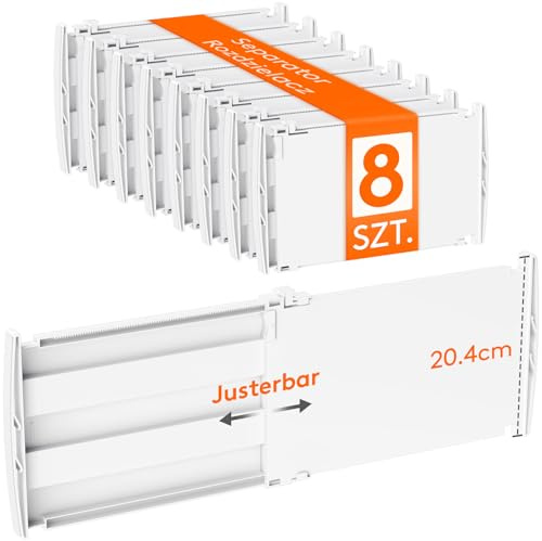 Lifewit 8er Schubladentrenner Verstellbar für Innenlänge 36–56cm&Höhe>20cm | Kunststoff Schubladen Organizer Ordnungssystem für Küche Kleiderschrank Schreibtisch Kommode Büro, Flexibel, Rutschfest, Weiß