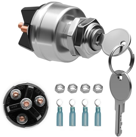 4 Position 12V Universal Ignition Key Switch for Agricultural, Replacement Engine Ignition Starter Switch with 2 keys for Car Truck Tractor Boat Trailer Forklift