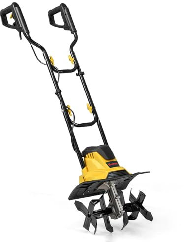 GOPLUS Motoazada Eléctrica con Cable, Mulas Mecanicas de 10 A con 32 cm de Ancho de Labranza y 22 cm de Profundidad de Trabajo, Azada Plegable (1200W, Amarillo)