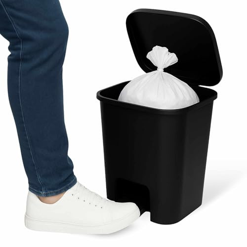 TECHZOCO Cubo basura plástico, Cubo basura apertura pedal, Papelera de pedal, cubo de Pedal, Basura para oficina, Libre BPA, 63.5 cm alto x 41 cm ancho x 36 cm fondo, Capacidad 50 Litros, Negro