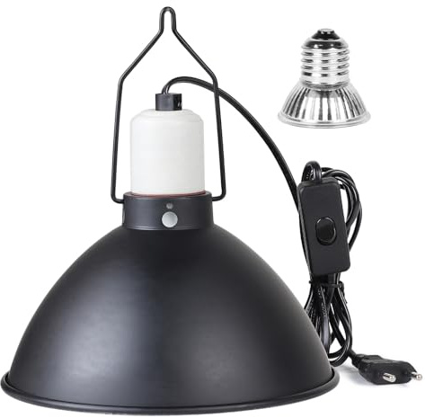 CPROSP Reptilien Terrarium Dome Lampenfassung E27 mit 1 Wärmelampe, 20,5 cm | Für Schildkröte, Bartagame; Aluminium Reflektorlampe mit Haken; Wärmelampefassung Terrarium