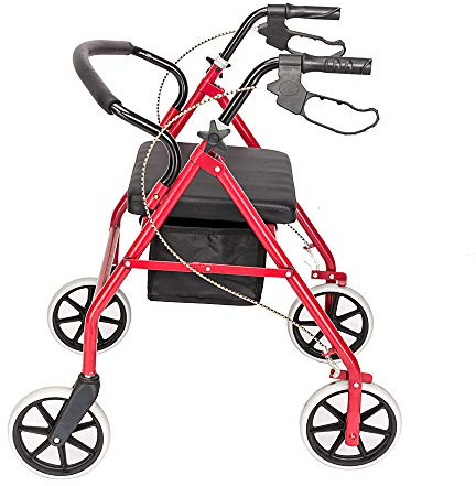 Folding Four Wheel Rollator, Lightweight Mobility Walker with Seat & Carry Bag, Mobility Walker Rollator 4 Wheel with Padded Seat, Lockable Brakes and Bag, Mobility Aid for Elderly Disabled (Red)