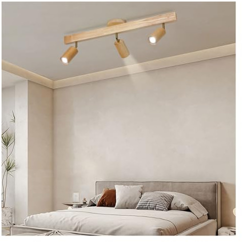 Generico Lampadario moderno, Lampada da soffitto a led moderna in legno for corridoio camera letto toilette negozio lampada a binario lampadario lungo con faretto moderno V-intage(Cold White,3T)