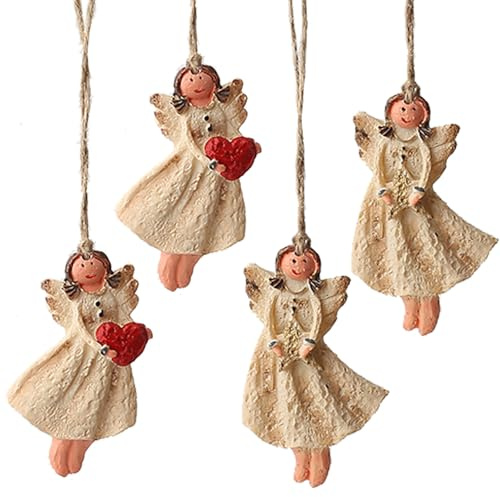 HERZWILD 4pcs Engel Anhänger aus Harz Weihnachtsbaumanhänger Engel Weihnachten Anhänger (beige Engel 2 Type)
