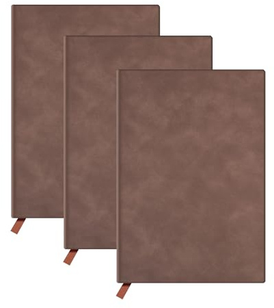 SZAXCCOM 3 Pack A5 Notebook PU Leather Journal Notepad with Ribbon Bookmark 80g Thick Paper 200 Pages for for Business,School & Daily Use Coffee Brown