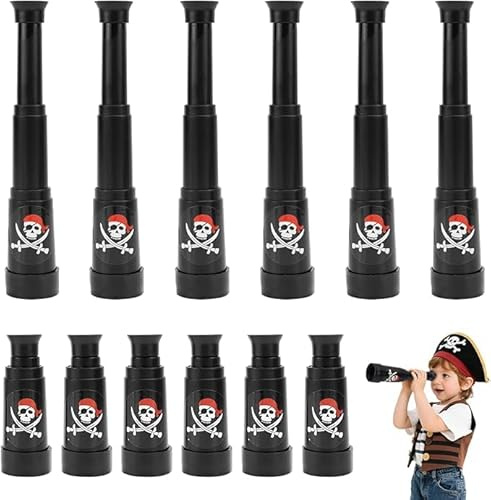 12 Stück Piraten Fernrohr für Kinder, 6.5 Bis 14 cm Ausziehbares Teleskop-Fernrohr Pirate Kostüm Accessories, Mitgebsel Pirat Teleskop, Piratenabenteurer-Geschenk, Kindergeburtstag Piratenzubehör Set