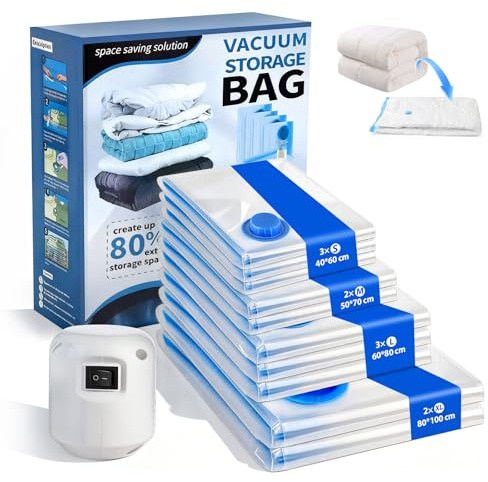 MFUSUL Vakuumbeutel für Kleidung mit Pumpe,10 Stück Vacuum Bags for Clothing(40 * 60,50 * 70,60 * 80,80 * 110) für Aufbewahrung, Reisen,Kissen Bettdecken Aufbewahrung,Gepäck