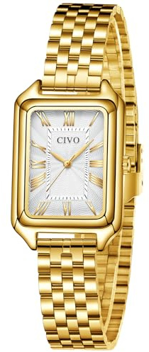 CIVO Vintage Watches for Women Rectangular: Roman Numerals Dial Easy Read | Analog Ladies Watch Stainless Steel Bracelet for Formal Casual Dress - Wedding Work Evening Events - Gift for Her Christmas