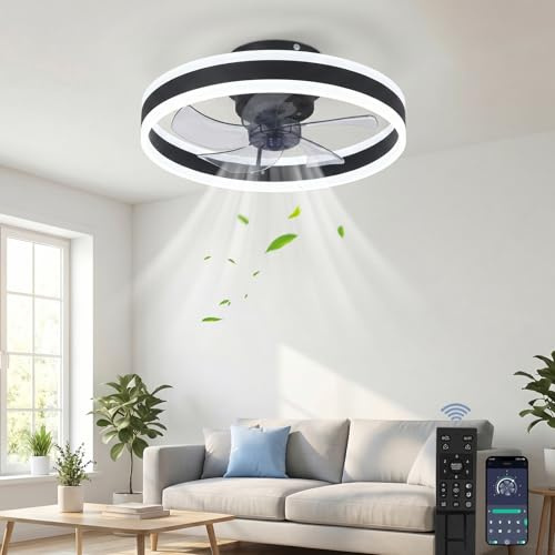 Deckenventilator Mit Beleuchtung,Ventilator Deckenleuchte,3 Farbtemperatur und 6 Geschwindigkeiten LED Deckenventilator mit Lampe,APP/Fernbedienung Leise Dimmbar Ventilator Deckenlampe (schwarz, 50CM)