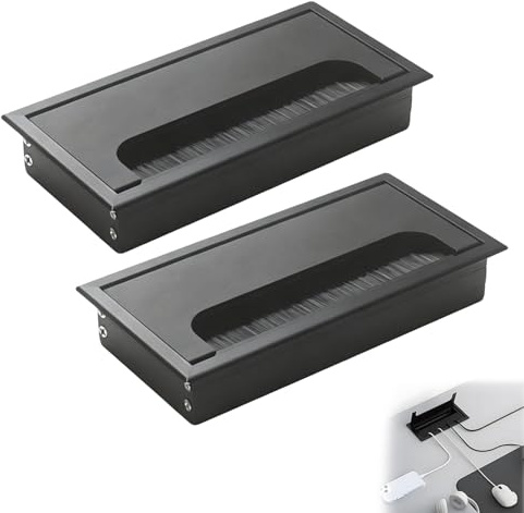 VZU 2er Set Kabeltülle Rechteckig 80x160mm, Kabeldurchführung mit Öffnungsdeckel, Kabeldurchlass für Schreibtisch & Arbeitsplatte, Kabelorganisation für Möbel – Schwarz