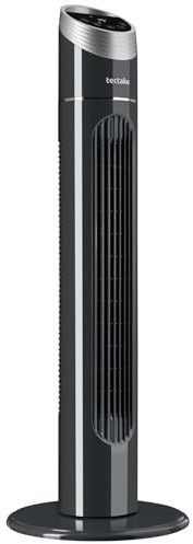 tectake® Ventilatore a Torre con Telecomando, 90 cm, Pannello Touch Luce LED, Tre Velocità, 3 Modalità Areazione, Rotazione 70°, Timer e Funzione Girevole, Ventilatore Silenzioso a Colonna - Antracite