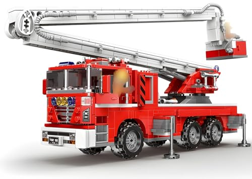 Feuerwehr LKW Klemmbausteine - 751 Teile Stadtrettungs Leiterfeuerwehr Fahrzeug Bausteine, Notfallrettungs Atuos Modell Bausatz, Dekoration, STEM-Spielzeug Geschenke für Teenager Erwachsene