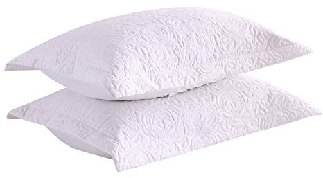 MarCielo 2-Piece Embroidered Pillow Shams, King Decorative Microfiber Pillow Covers Set, King Size (White)