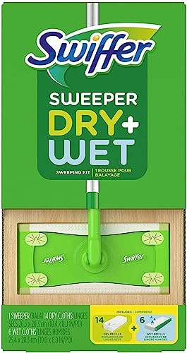 Swiffer Sweeper Dry + Wet Sweeping Kit (1 spazzatrice, 14 panni asciutti, 6 panni bagnati)